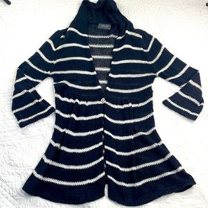 Wooden Ships •M/L• navy/white striped hooded long cardigan